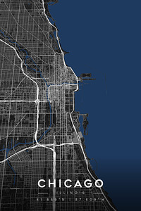 Chicago Minimalist City Map | Dark Edition 