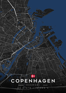 Copenhagen | Dark Edition City Map Art