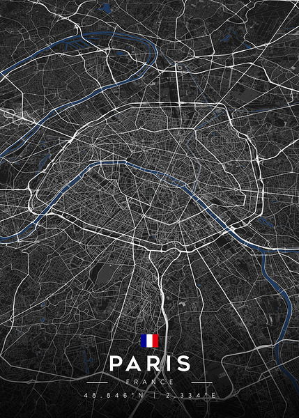 Paris Dark Edition | City Map Art Print Print