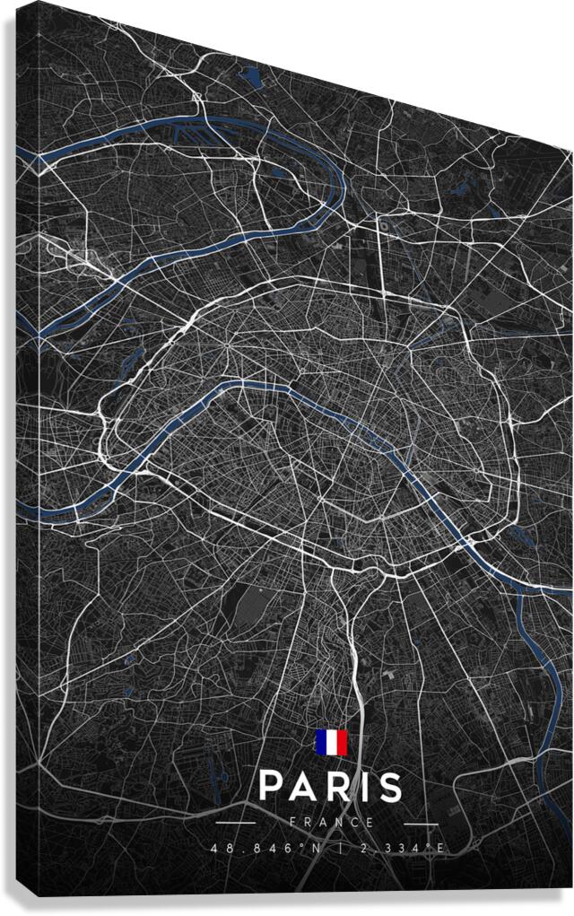 Paris Dark Edition | City Map Art Print Canvas Print