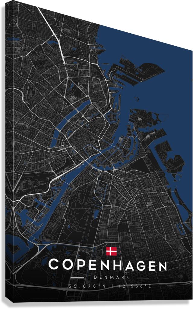 Copenhagen | Dark Edition City Map Art Canvas Print