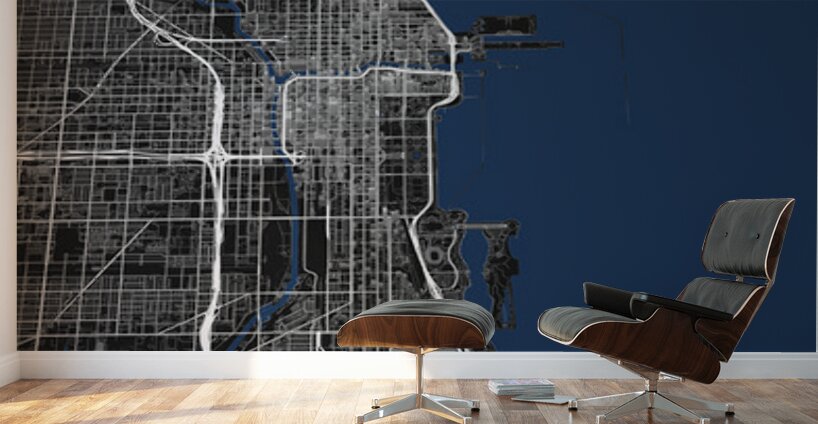 Chicago Minimalist City Map | Dark Edition  Wall Murals