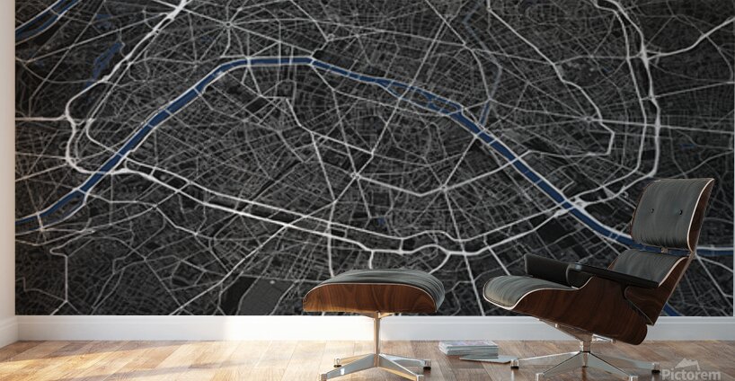 Paris Dark Edition | City Map Art Print Wall Murals