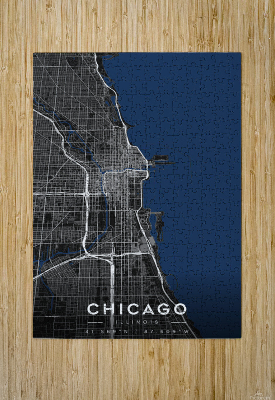 Chicago Minimalist City Map | Dark Edition  CityMapsArt Puzzle printing
